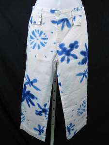 BOGNER White Blue Floral Capris Pants Slacks Sz 8 Long  