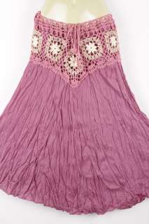 sk0082p Hippy Hippie Boho Gypsy Crochet Skirt Long Pink  