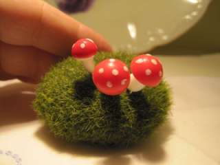 Mini Red Mushrooms Green Moss Knome European Forest Decor  