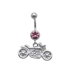    Motorcycle Stainless Steel Dangle Belly Ring   Pink Automotive