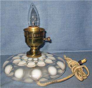 EAPG WHITE OPALESCENT FENTON COIN SPOT BOUDOIR PANCAKE LAMP  