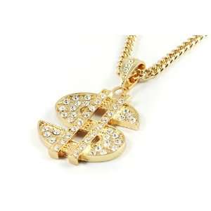   Out Hip Hop Dollar Pendant w/36 Link Chain Gold Iced Out Jewelry