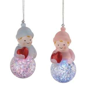 Club Pack of 12 Lighted Blue/Pink Babies with Hearts Shimmer Christmas 