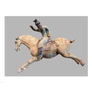  A ceramic female polo player, from northern China, Tang 