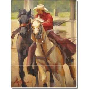 Bucking and Kicking by Abigail Gutting   Western Cowboy Ceramic Tile 