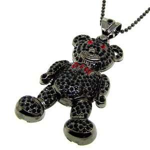   Gunmetal Teddy Bear bling bling hip hop pendant necklace new Jewelry