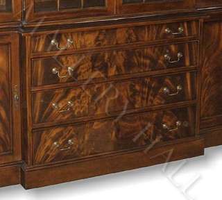   English Mahogany Break Front China Cabinet Four Drawers Glass Hutch