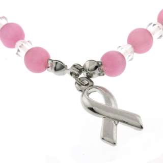 Pink Ribbon Breast Cancer Awareness 7 Inch Stretchy Charm Bracelet 