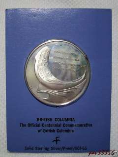 Franklin Mint   British Columbia Sterling Silver Medal  