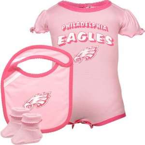   Eagles Infant Girls Pink Creeper, Bib & Bootie Set