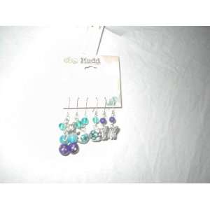  Mudd Pierced Earrings Set of 3. Silver with Beads and 