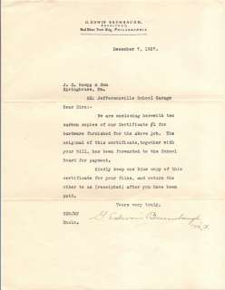 Edwin Brumbaugh Architect Philadelphia Letter 1927  