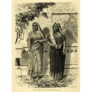 1878 Wood Engraving Hindu Women Bombay Mumbai India Ceremony Dress 