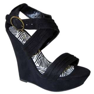 Fab Star Style X Straps Faux Suede Covered Platform Wedge Heel Sandal 