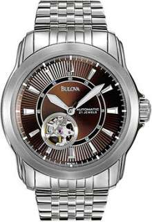 New Bulova 96A101 Mens Automatic 21 Jewels Skeleton Back Brown Dial 