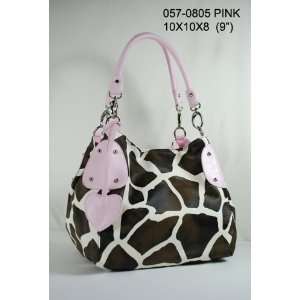   Handbags Purses Giraffe Print Faux Leather Hobo Tote Bag Pink Trim