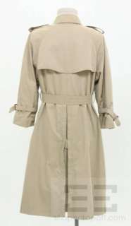 Burberrys Khaki Cotton & Classic Check Belted Trench Coat Size 12P 