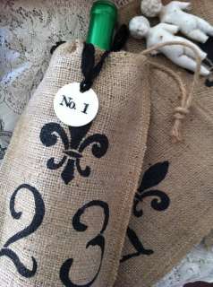 French Fleur de Lys Burlap Bag~Bucket~2 Sizes~Vintage Style Numbers 