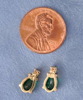 14k Gold Diamond & Teardrop Green Stone Post Earrings  
