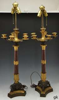 Pair (2) Antique French 3rd Empire Lamp & 5 Light Candelabra Stands 