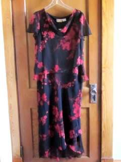 NWT CHILI PEPPERS Dress Mill Tiered Black with Red Flowers Chiffon 
