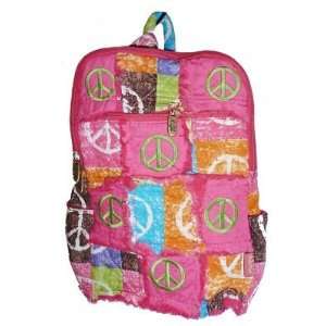 Embroidered Stonewashed Peace Sign Rag Quilted Patchwork Backpack in 