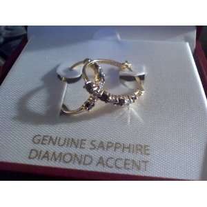 Authentic New in Box Real Saphire and Real Diamond Gold Hoop Earrings 