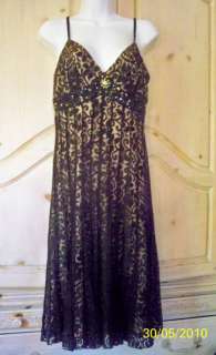 ECI NY 2 BLACK LACE OVER CAMEL BEADED WMNS DRESS $350  