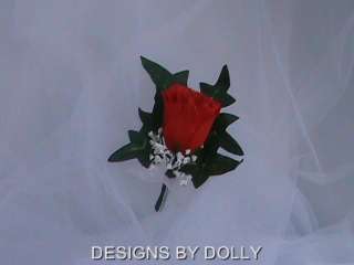 Red silk Rose Mens Boutonnieres, Quinceanera Flowers  