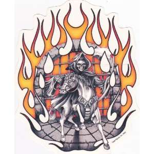  Hooded Death on Steed with Flames Vinyl Decal Sticker 