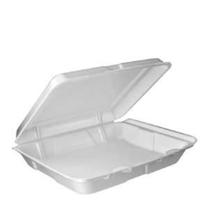   White Foam Hinged Carry Out Containers, 9 1/2 x 9