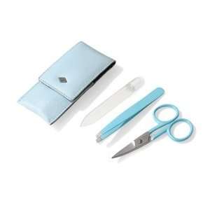 com 3 piece Stainless Steel Coated Manicure Set in Blue Leather Case 