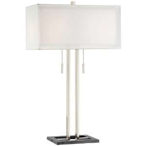   Euro Design Twin Column Brushed Steel Table Lamp