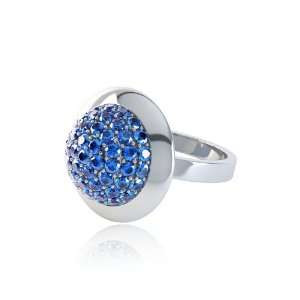  Stardust 2.65Ct Blue Sapphire 14mm Micro Pave Silver Ring 