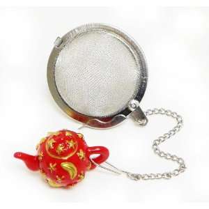  Stainless Steel Mesh Tea Ball with Teapot Polyresin Figure 