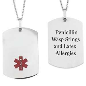    Stainless Steel Engraved Medical Alert ID Dog Tag Pendant Jewelry