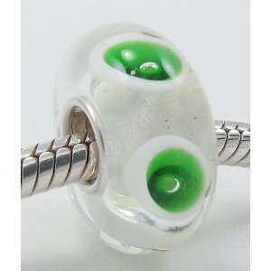  Shipping) Eclectic White with Green Splashes European Murano Style 