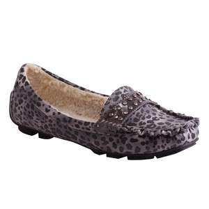 NEW WOMENS CHEETAH LEOPARD SPOTTED FUR LINING MOCCASIN SLIPPER SHOES 