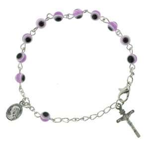  Black Dotted Purple Beaded Rosary Bracelet with Crucifix 
