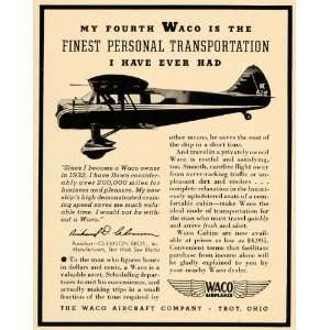   Airway Flying Travel Troy Ohio   Original Print Ad