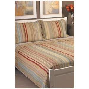  Quilt Set, 3 pc Full/Queen Earthtone Stripes CLEARANCE 