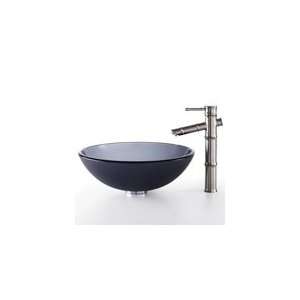  Black Frosted Glass Vessel Sink and Bamboo Faucet