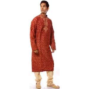   Kurta Set with Multi Color Embroidery on Neck   Silk 