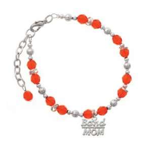  Silver Band Mom Orange Czech Glass Beaded Charm Bracelet 