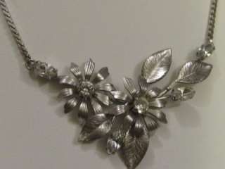 Vintage Signed KREMENTZ Cear Rhinestone Floral Necklace 14KT Rolled 