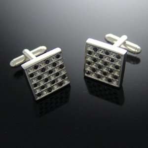  Onyx & Crystal Checker Cufflinks 