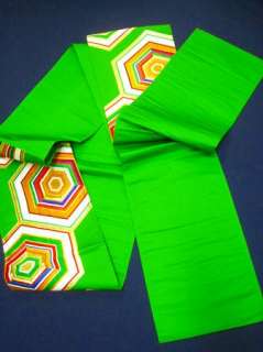 Japanese Kimono FUKURO OBI Green Hexagon Silk 12v4399  