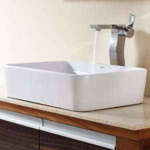    121 14600CH Rectangular Ceramic Sink and Sonus Faucet Chrome, White