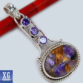 SP47551 COPPER CHAROITE & AMETHYST 925 STERLING SILVER PENDANT JEWELRY 