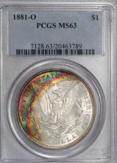 1881 O Morgan Dollar PCGS MS63 Rainbow Crescent Toned ~COLORFUL TONING 